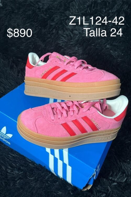 Tenis Adidas Gazelle Bold rosa talla 24 MX en su caja