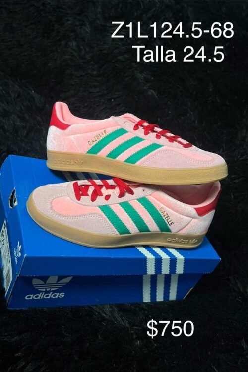 Tenis Adidas Gazelle Indoor rosa con verde talla 24.5 MX en su caja