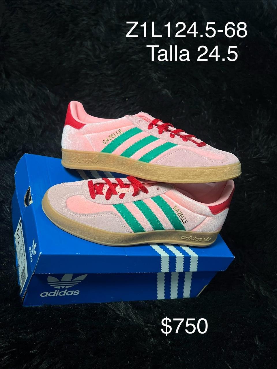 Tenis Adidas Gazelle Indoor rosa con verde talla 24.5 MX en su caja