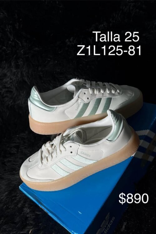 Tenis Adidas Sambae blanco con verde menta talla 25 MX en su caja