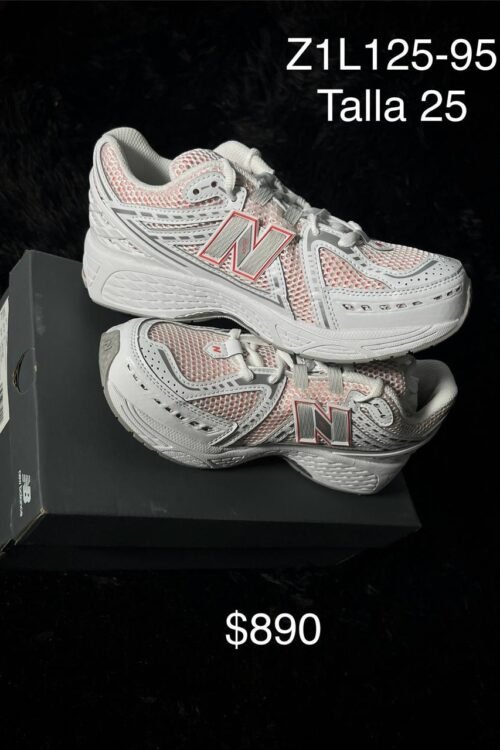Tenis New Balance 1906R blanco con rosa talla 25 MX en su caja