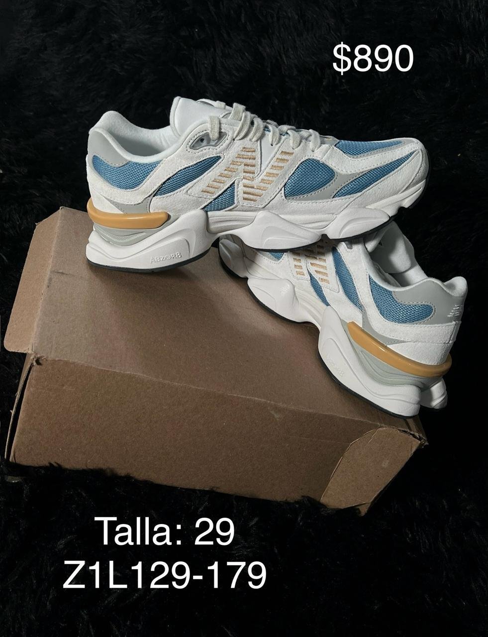 Tenis New Balance 9060 blanco con azul talla 29 MX en su caja