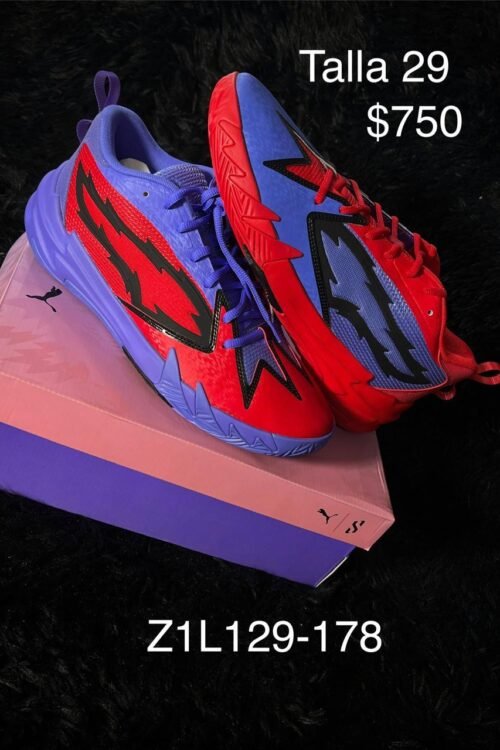 Tenis Puma rojo con morado talla 29 MX en su caja