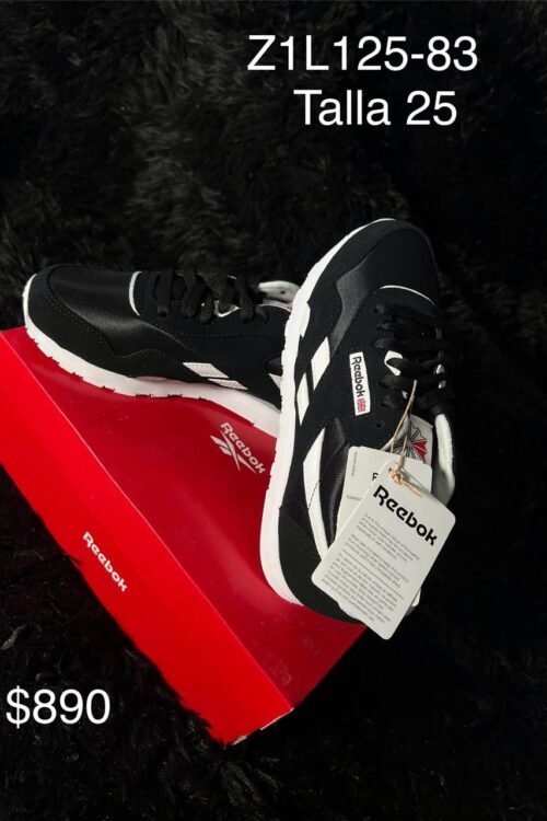 Tenis Reebok Classic Nylon negro con blanco talla 25 MX en su caja