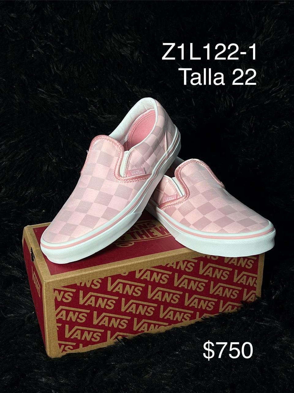 Tenis Vans Slip-On cuadros rosa talla 22 MX en su caja